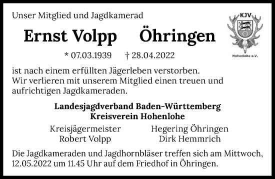 Traueranzeige von Ernst Volpp von GESAMT