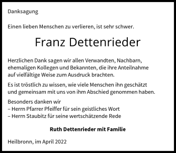 Traueranzeige von Franz Dettenrieder von GESAMT