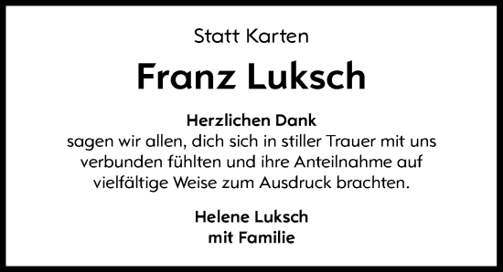 Traueranzeige von Franz Luksch von GESAMT