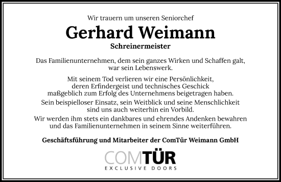 Traueranzeige von Gerhard Weimann von GESAMT