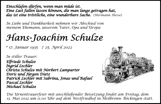 Traueranzeige von Hans-Joachim Schulze von GESAMT