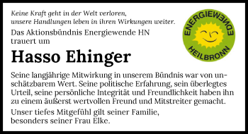 Traueranzeige von Hasso Ehinger von GESAMT