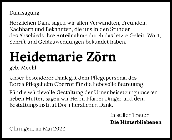 Traueranzeige von Heidemarie Zörn von GESAMT