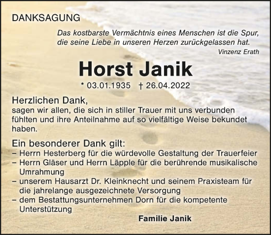 Traueranzeige von Horst Janik von GESAMT