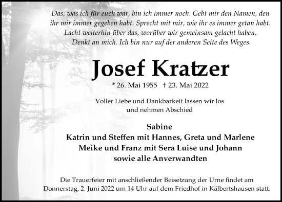 Traueranzeige von Josef Kratzer von GESAMT