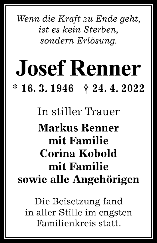 Traueranzeige von Josef Renner von GESAMT