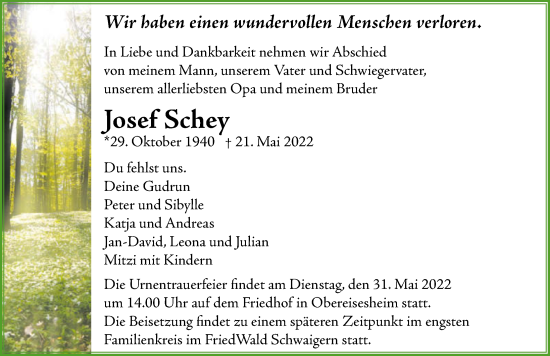 Traueranzeige von Josef Schey von GESAMT