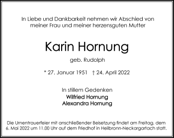 Traueranzeige von Karin Hornung von GESAMT