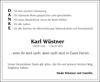 Traueranzeige von Karl Wüstner von GESAMT
