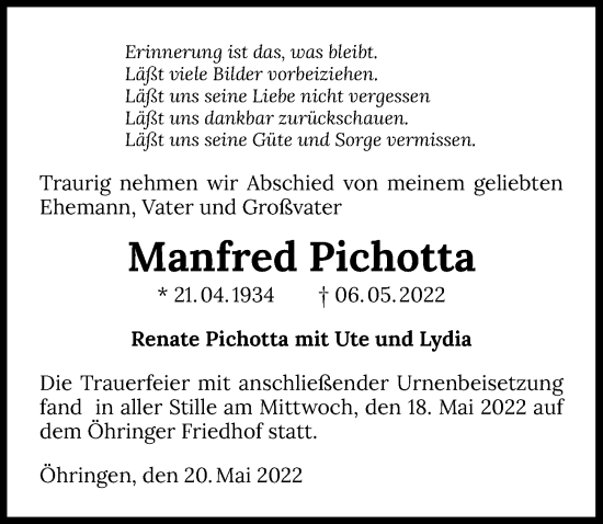 Traueranzeige von Manfred Piechotta von GESAMT