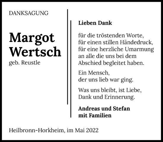 Traueranzeige von Margot Wertsch von GESAMT