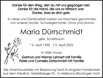 Traueranzeige von Maria Dürrschmidt von GESAMT