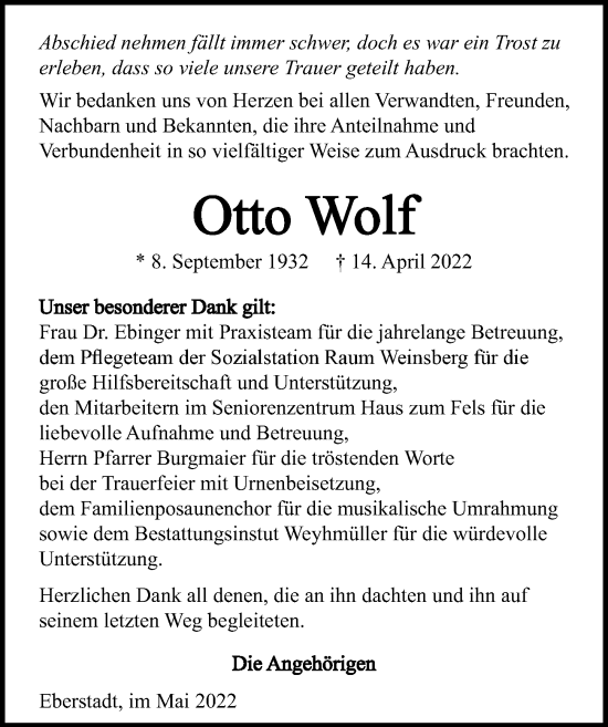 Traueranzeige von Otto Wolf von GESAMT