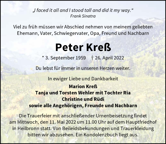 Traueranzeige von Peter Kreß von GESAMT