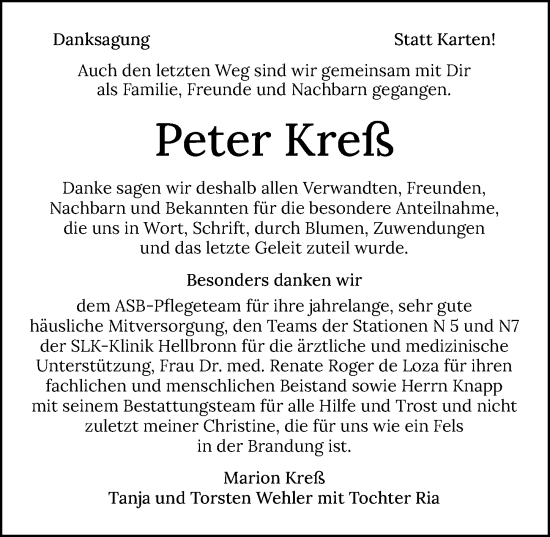 Traueranzeige von Peter Kreß von GESAMT