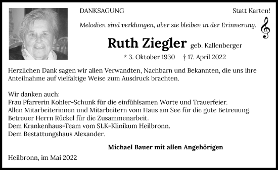 Traueranzeige von Ruth Ziegler von GESAMT