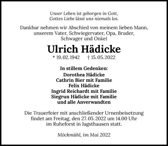 Traueranzeige von Ulrich Hädicke von GESAMT