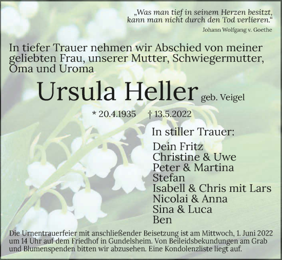 Traueranzeige von Ursula Heller von GESAMT