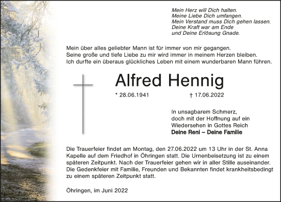 Traueranzeige von Alfred Hennig von GESAMT