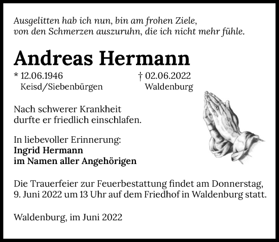 Traueranzeige von Andreas Hermann von GESAMT