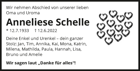 Traueranzeige von Anneliese Schelle von GESAMT