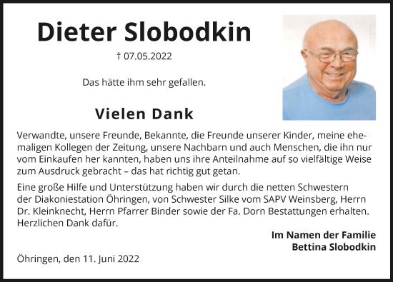 Traueranzeige von Dieter Slobodkin von GESAMT