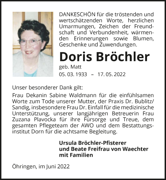 Traueranzeige von Doris Bröchler von GESAMT