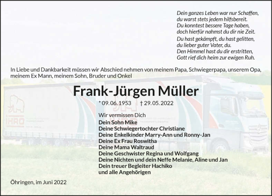 Traueranzeige von Frank-Jürgen Müller von GESAMT