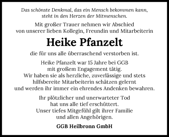 Traueranzeige von Heike Pfanzelt von GESAMT