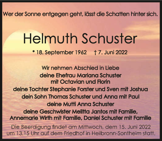 Traueranzeige von Helmuth Schuster von GESAMT