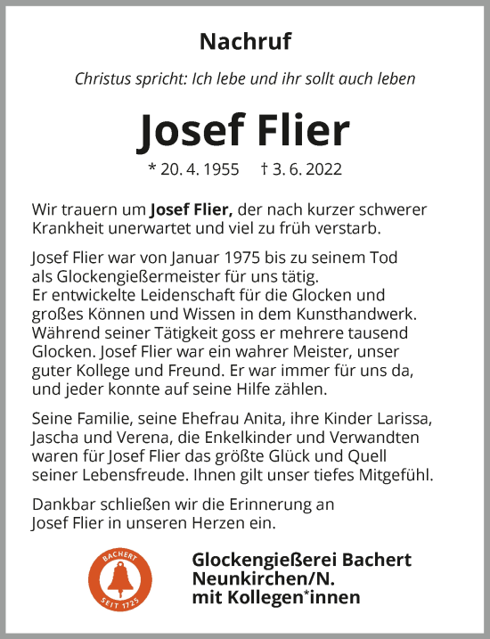 Traueranzeige von Josef Flier von GESAMT