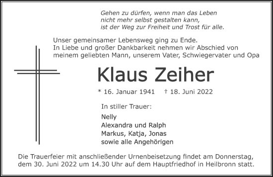 Traueranzeige von Klaus Zeiher von GESAMT