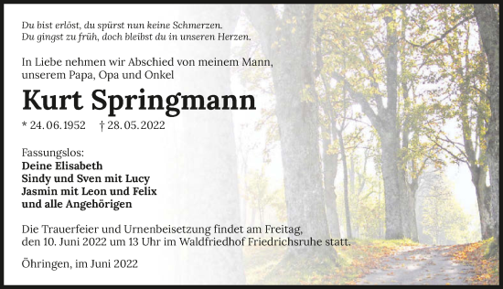 Traueranzeige von Kurt Springmann von GESAMT