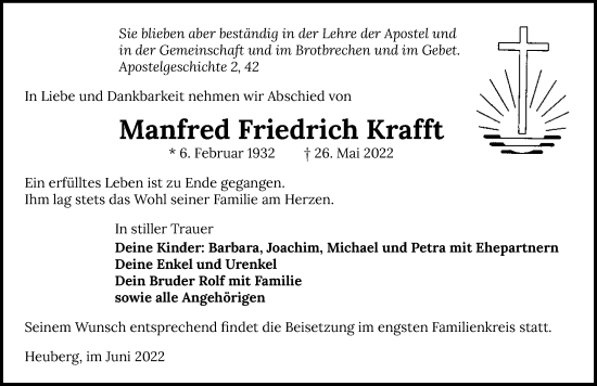 Traueranzeige von Manfred Friedrich Krafft von GESAMT