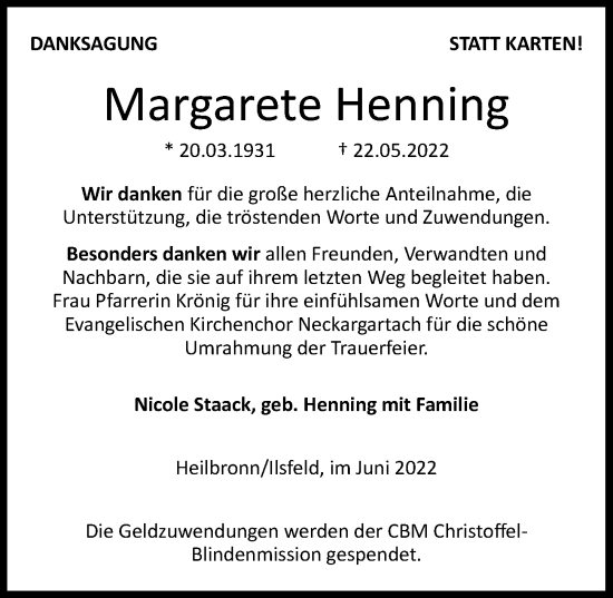 Traueranzeige von Margarete Henning von GESAMT