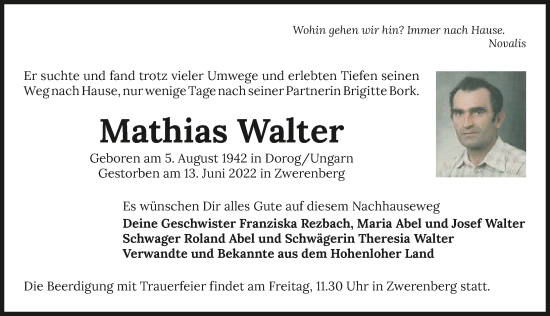 Traueranzeige von Mathias Walter von GESAMT