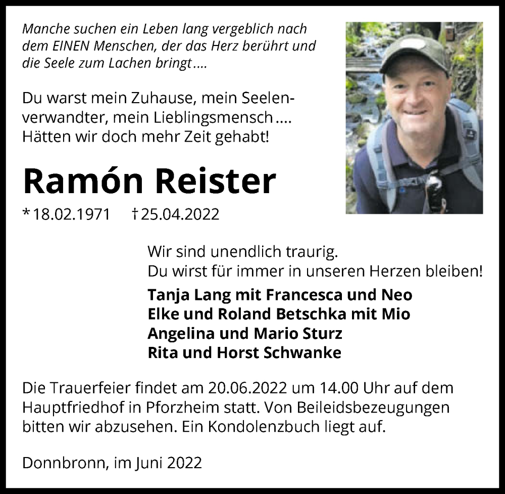  Traueranzeige für Ramón Reister vom 04.06.2022 aus GESAMT