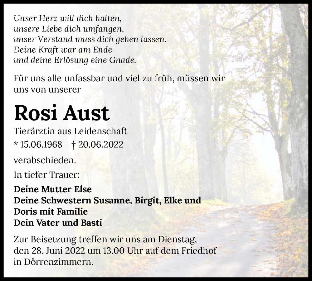  Traueranzeige für Rosi Aust vom 25.06.2022 aus GESAMT
