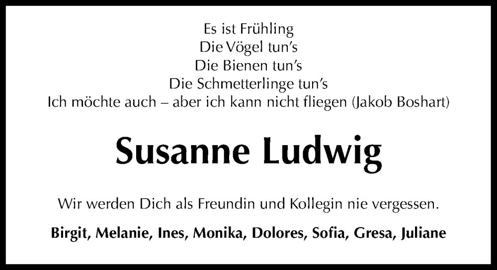  Traueranzeige für Susanne Ludwig vom 22.06.2022 aus GESAMT