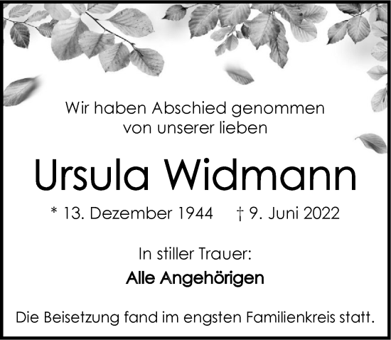 Traueranzeige von Ursula Widmann von GESAMT