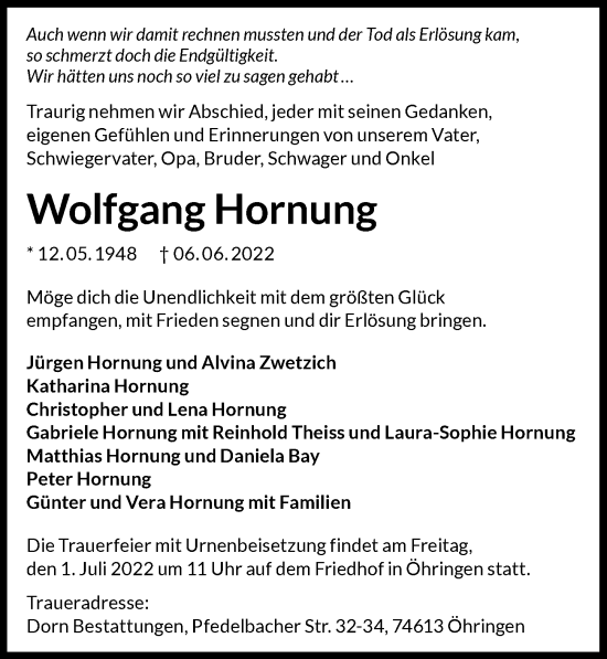 Traueranzeige von Wolfgang Hornung von GESAMT