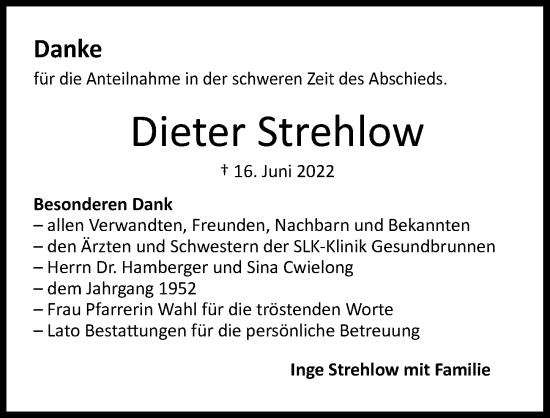 Traueranzeige von Dieter Strehlow von GESAMT