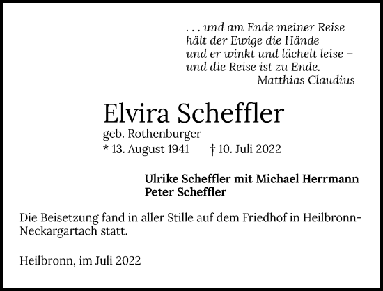 Traueranzeige von Elvira Scheffler von GESAMT