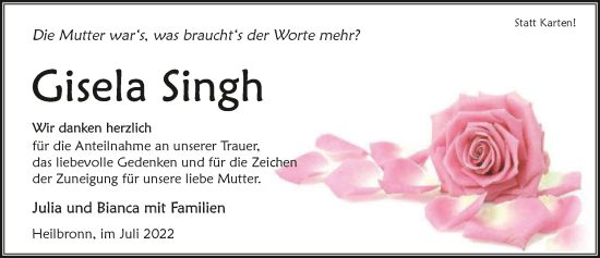 Traueranzeige von Gisela Singh von GESAMT