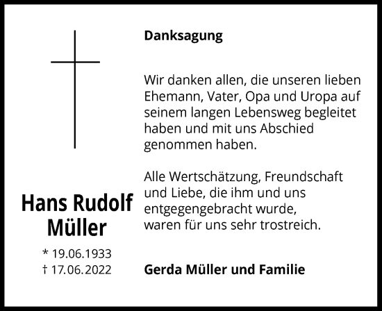 Traueranzeige von Hans Rudolf Müller von GESAMT