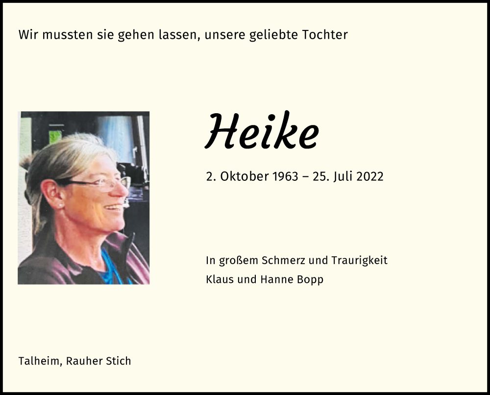  Traueranzeige für Heike Flickinger-Joos vom 30.07.2022 aus GESAMT