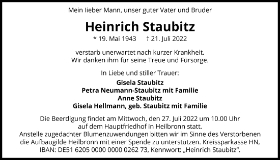 Traueranzeige von Heinrich Staubitz von GESAMT