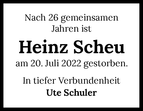 Traueranzeige von Heinz Scheu von GESAMT