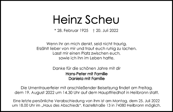 Traueranzeige von Heinz Scheu von GESAMT