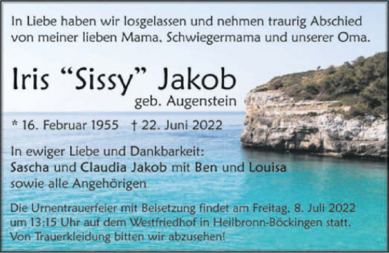 Traueranzeige von Iris Jakob von GESAMT